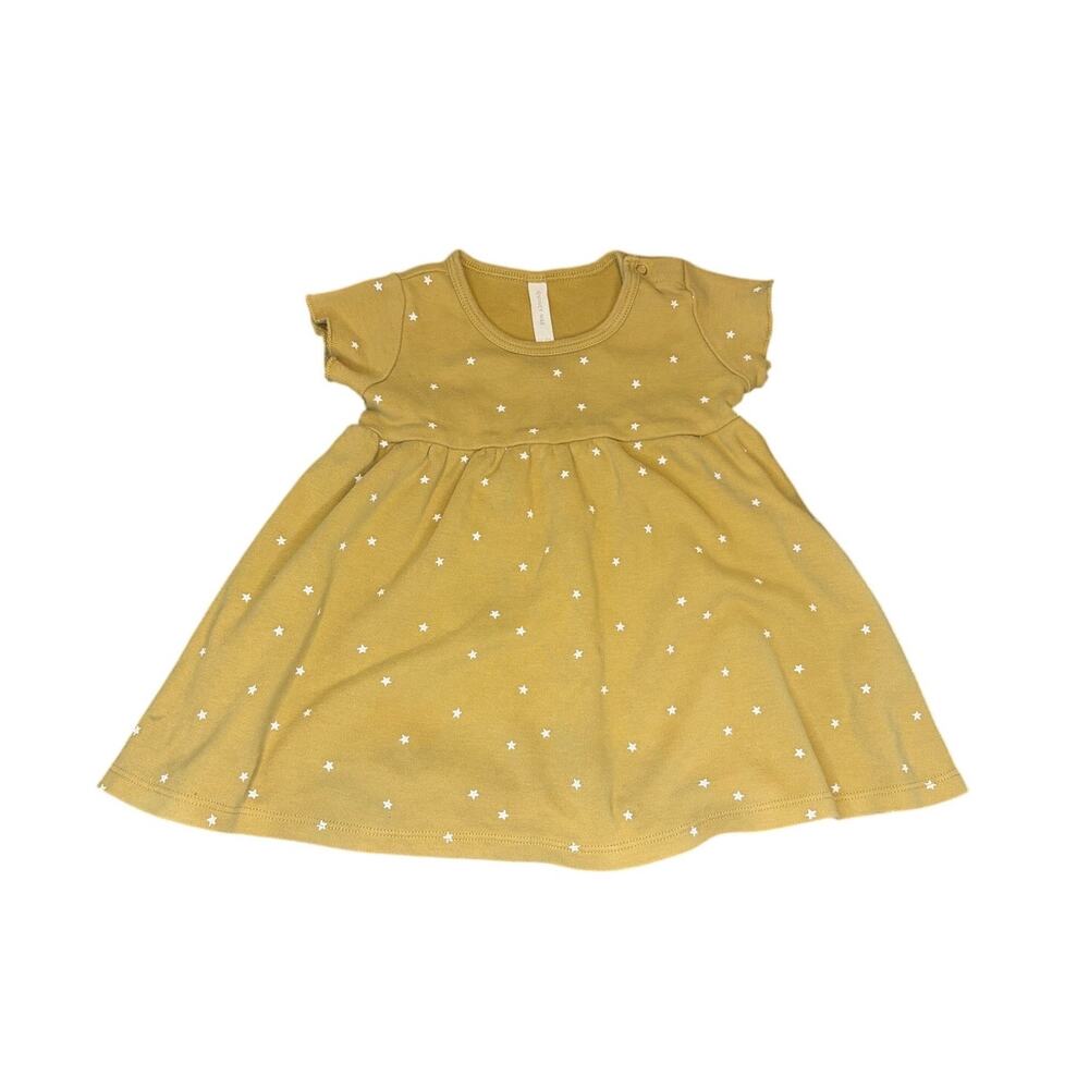 Quincy Mae Organic Cotton Flutter Dress Gold Stars Yellow 12-18M (